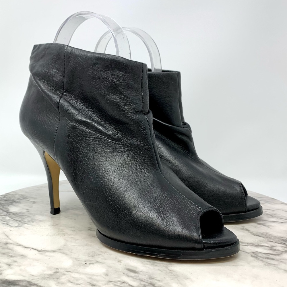 Mango peep toe bootie pumps 8.5 black leather classic chic dress casual modern